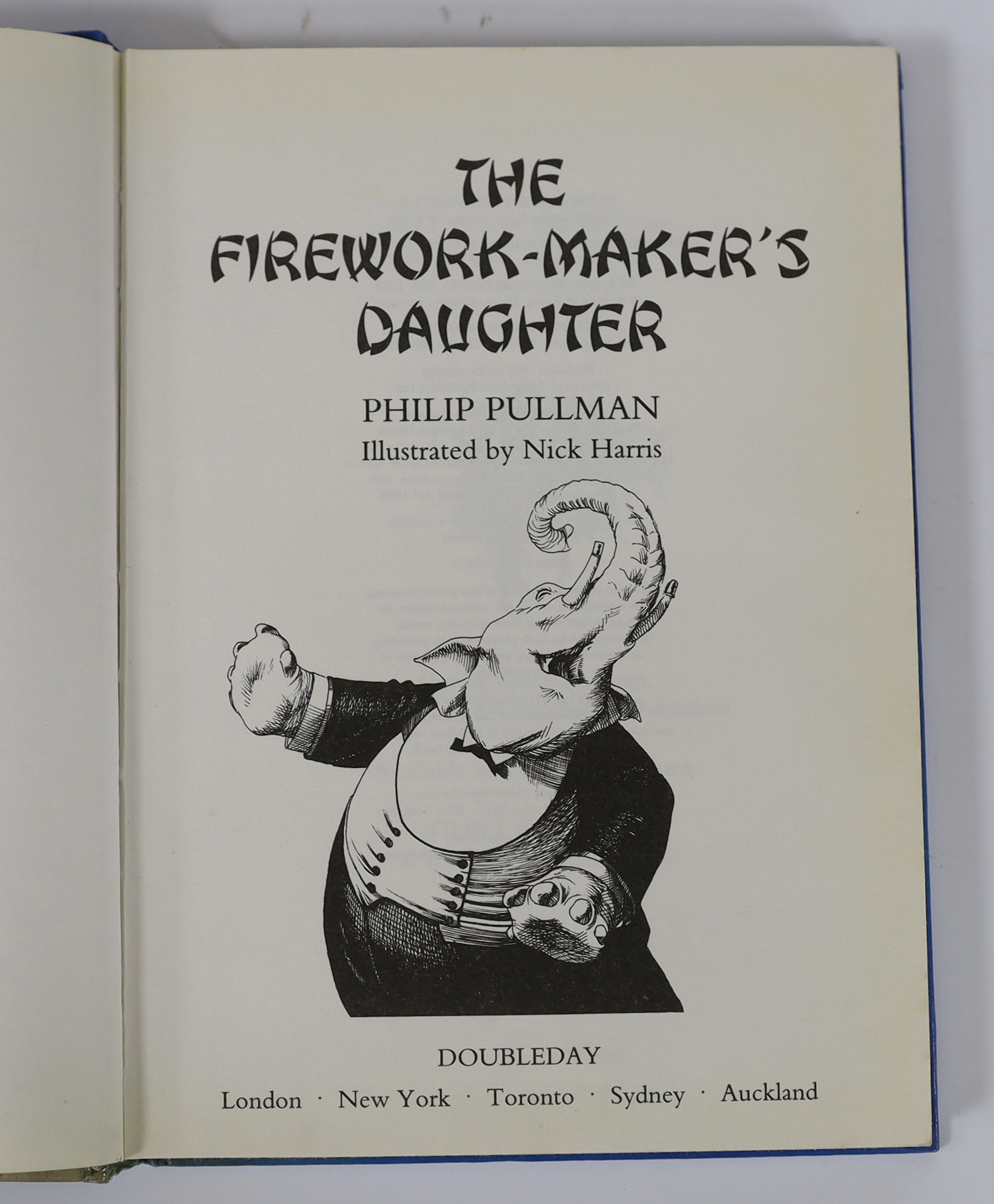 Pullman, Philip - The Firework-Maker’s Daughter, 1st edition, signed by the author on half title, illustrations by Nick Harris, original pictorial boards, in pristine condition, Doubleday, London, etc., 1995